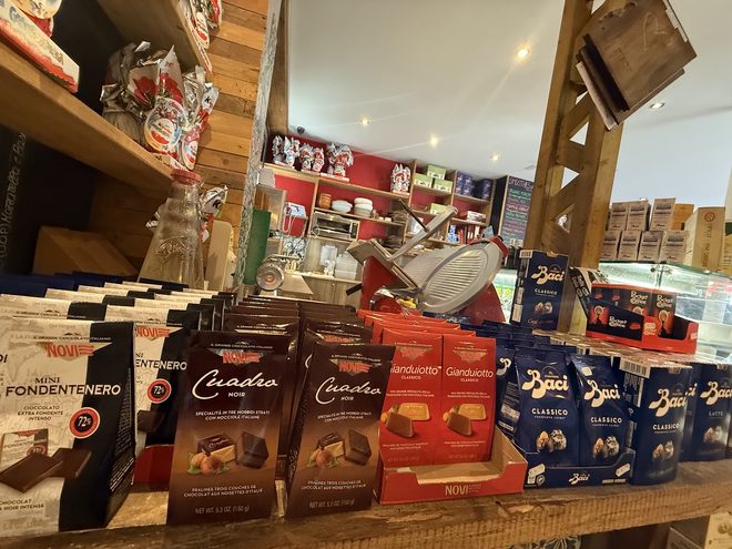 Stacked boxes of Italian chocolate and confectionery