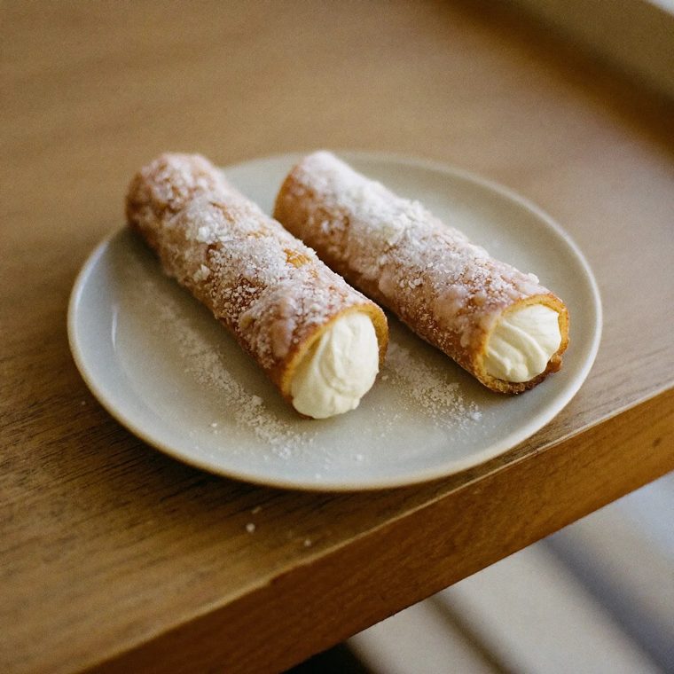 Ricotta-filled cannoli on a plate